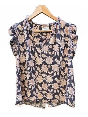 MKT Studio Hinton Blouse l Black Boho Floral Ruffle Flutter Sleeve Size 12